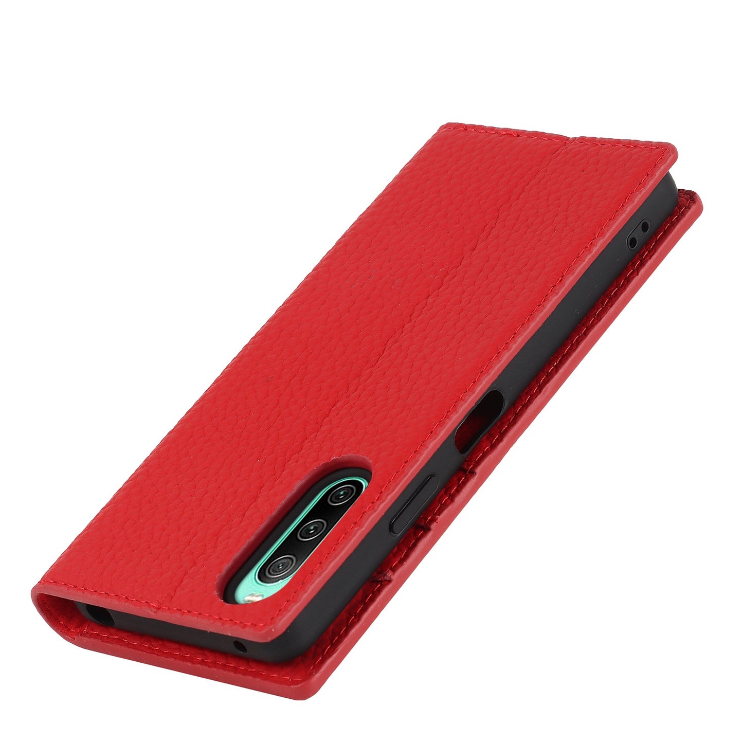 For Sony Xperia 10 IV 5G Shockproof Genuine Leather Case Litchi Texture Wallet Stand Anti-scratch Phone Shell with Hand Strap