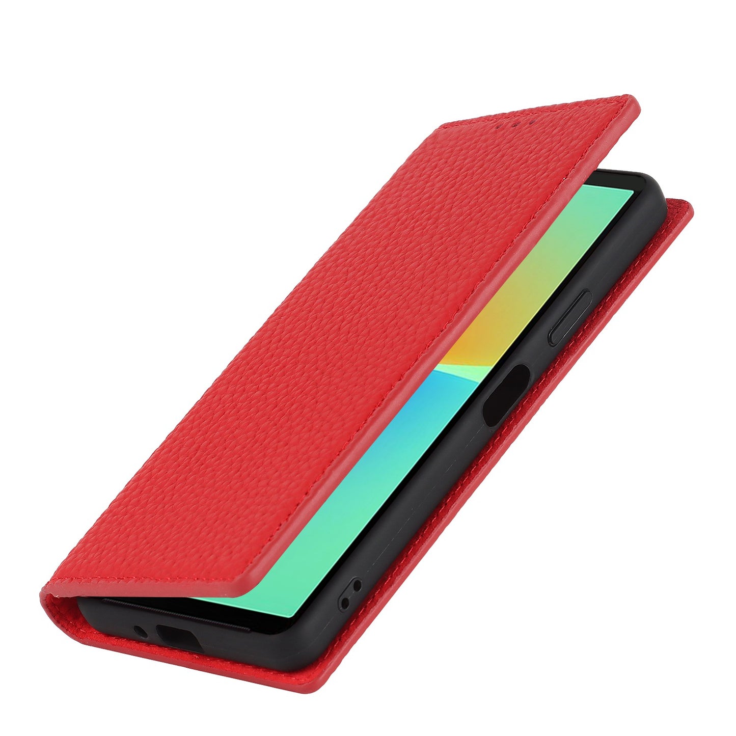 For Sony Xperia 10 IV 5G Shockproof Genuine Leather Case Litchi Texture Wallet Stand Anti-scratch Phone Shell with Hand Strap