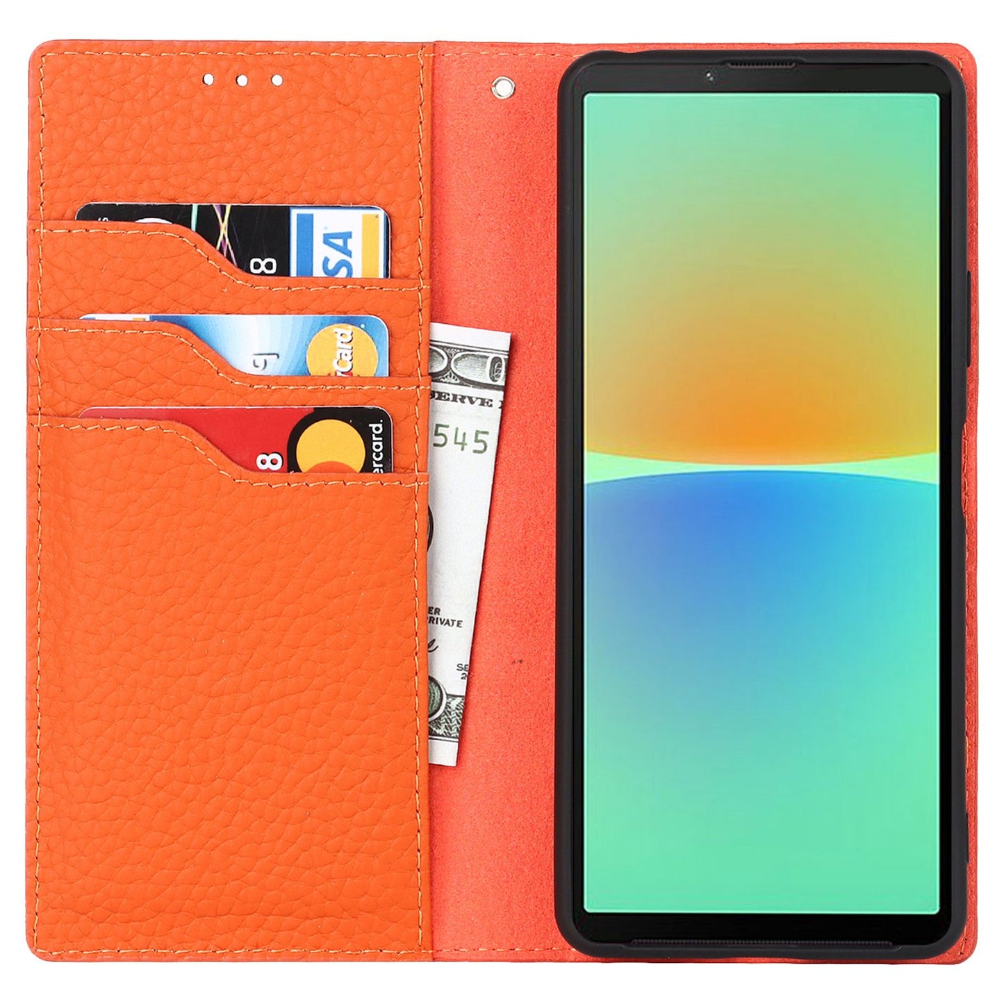 For Sony Xperia 10 IV 5G Shockproof Genuine Leather Case Litchi Texture Wallet Stand Anti-scratch Phone Shell with Hand Strap