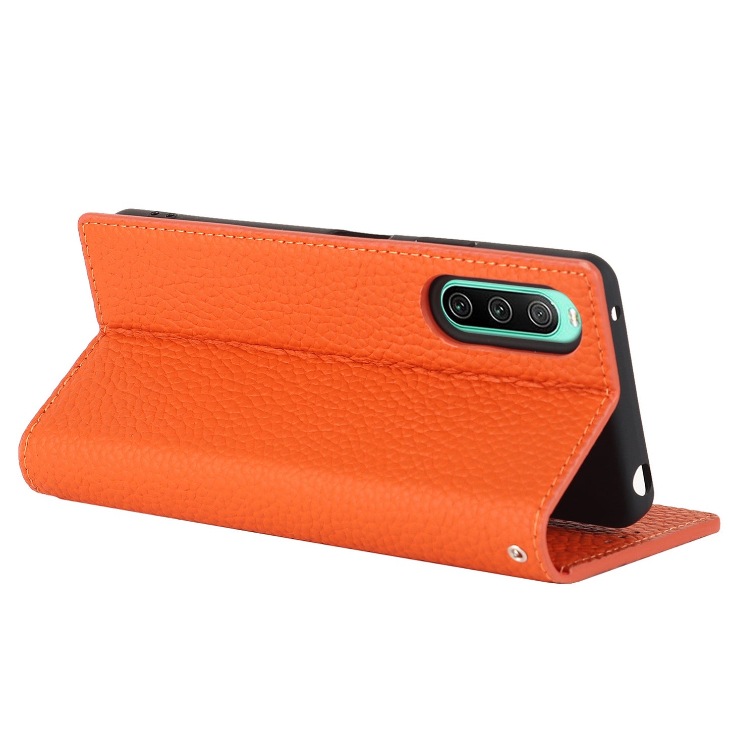 For Sony Xperia 10 IV 5G Shockproof Genuine Leather Case Litchi Texture Wallet Stand Anti-scratch Phone Shell with Hand Strap
