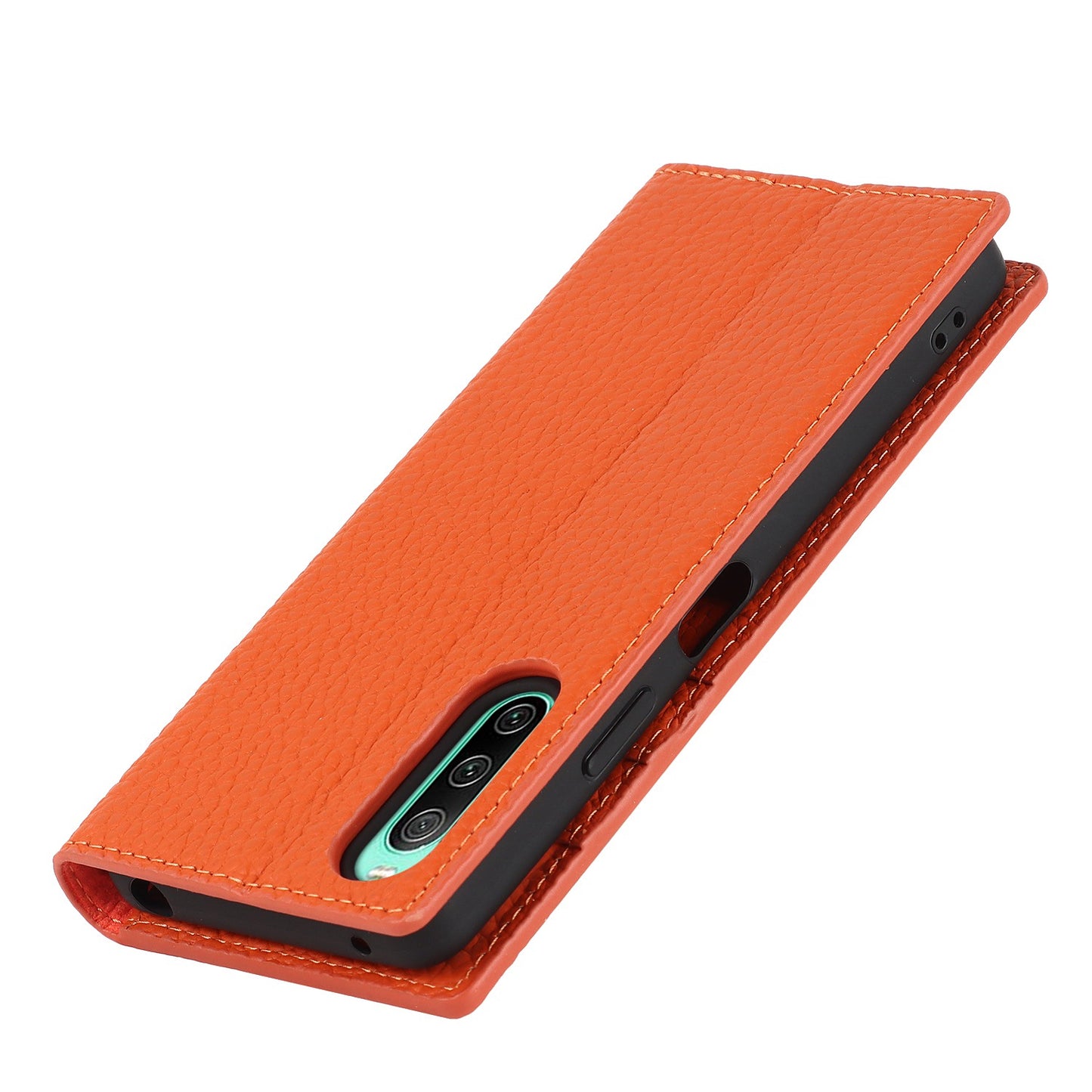 For Sony Xperia 10 IV 5G Shockproof Genuine Leather Case Litchi Texture Wallet Stand Anti-scratch Phone Shell with Hand Strap