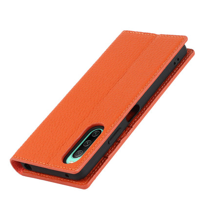 For Sony Xperia 10 IV 5G Shockproof Genuine Leather Case Litchi Texture Wallet Stand Anti-scratch Phone Shell with Hand Strap