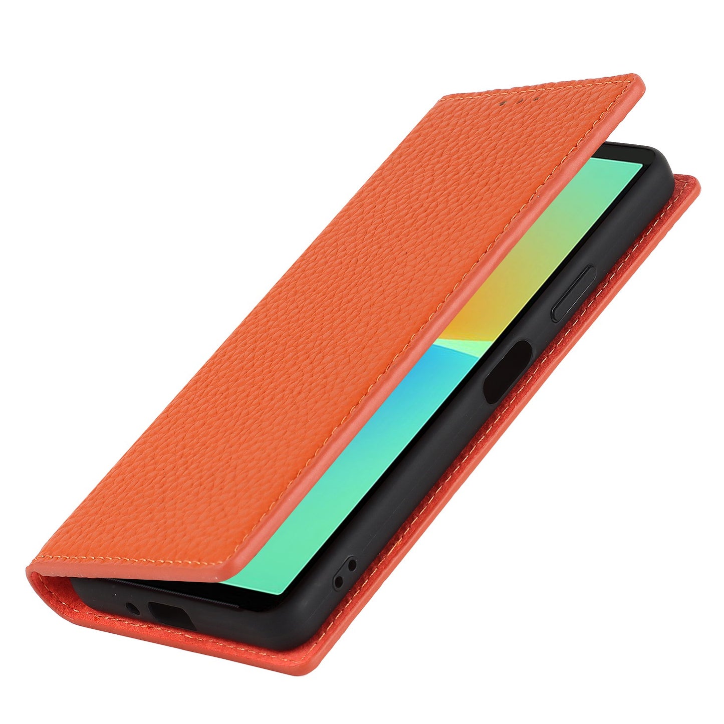 For Sony Xperia 10 IV 5G Shockproof Genuine Leather Case Litchi Texture Wallet Stand Anti-scratch Phone Shell with Hand Strap
