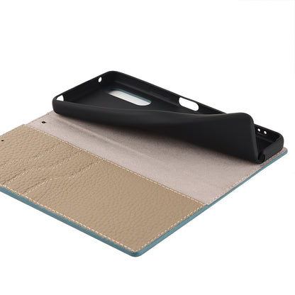 For Sony Xperia 10 IV 5G Shockproof Genuine Leather Case Litchi Texture Wallet Stand Anti-scratch Phone Shell with Hand Strap