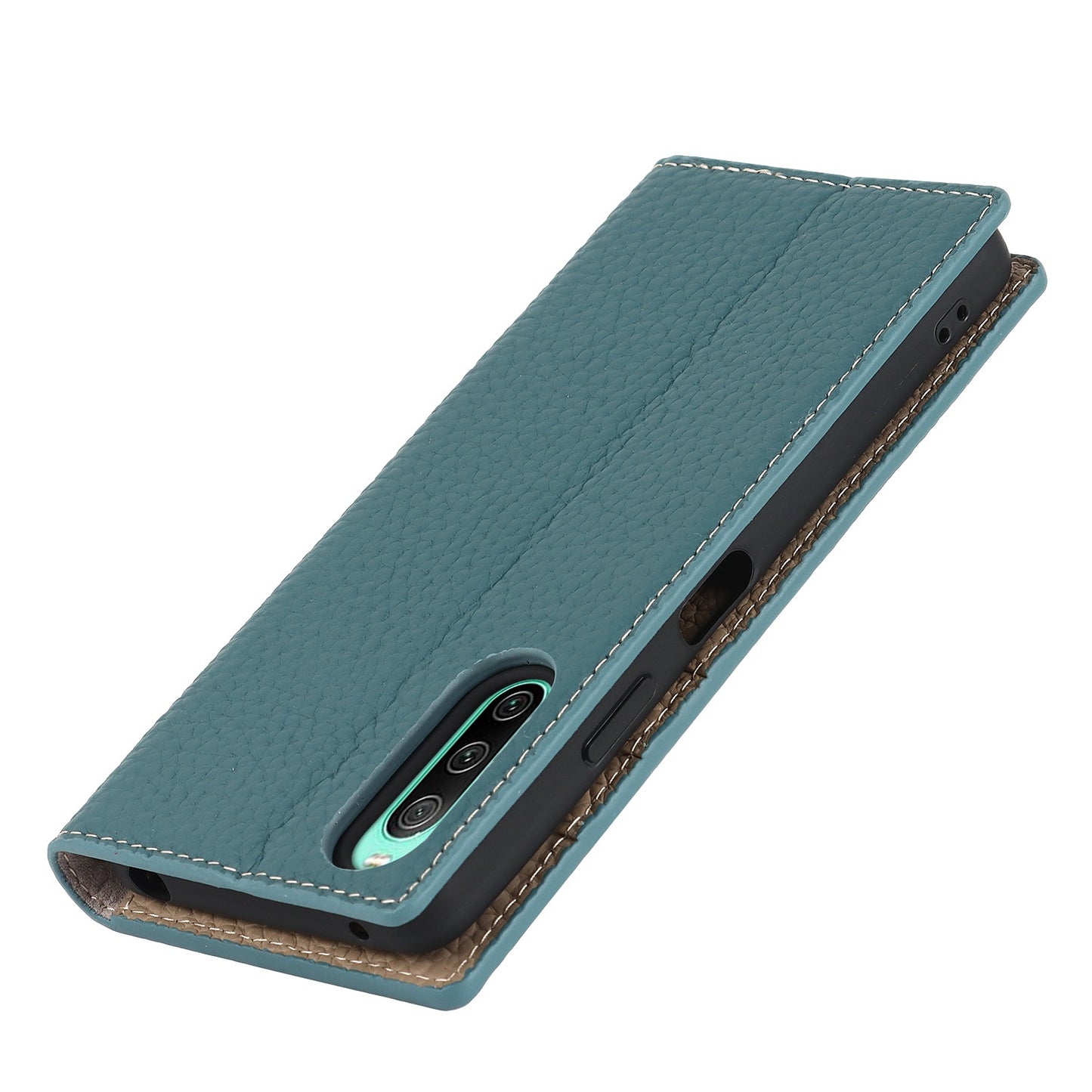 For Sony Xperia 10 IV 5G Shockproof Genuine Leather Case Litchi Texture Wallet Stand Anti-scratch Phone Shell with Hand Strap