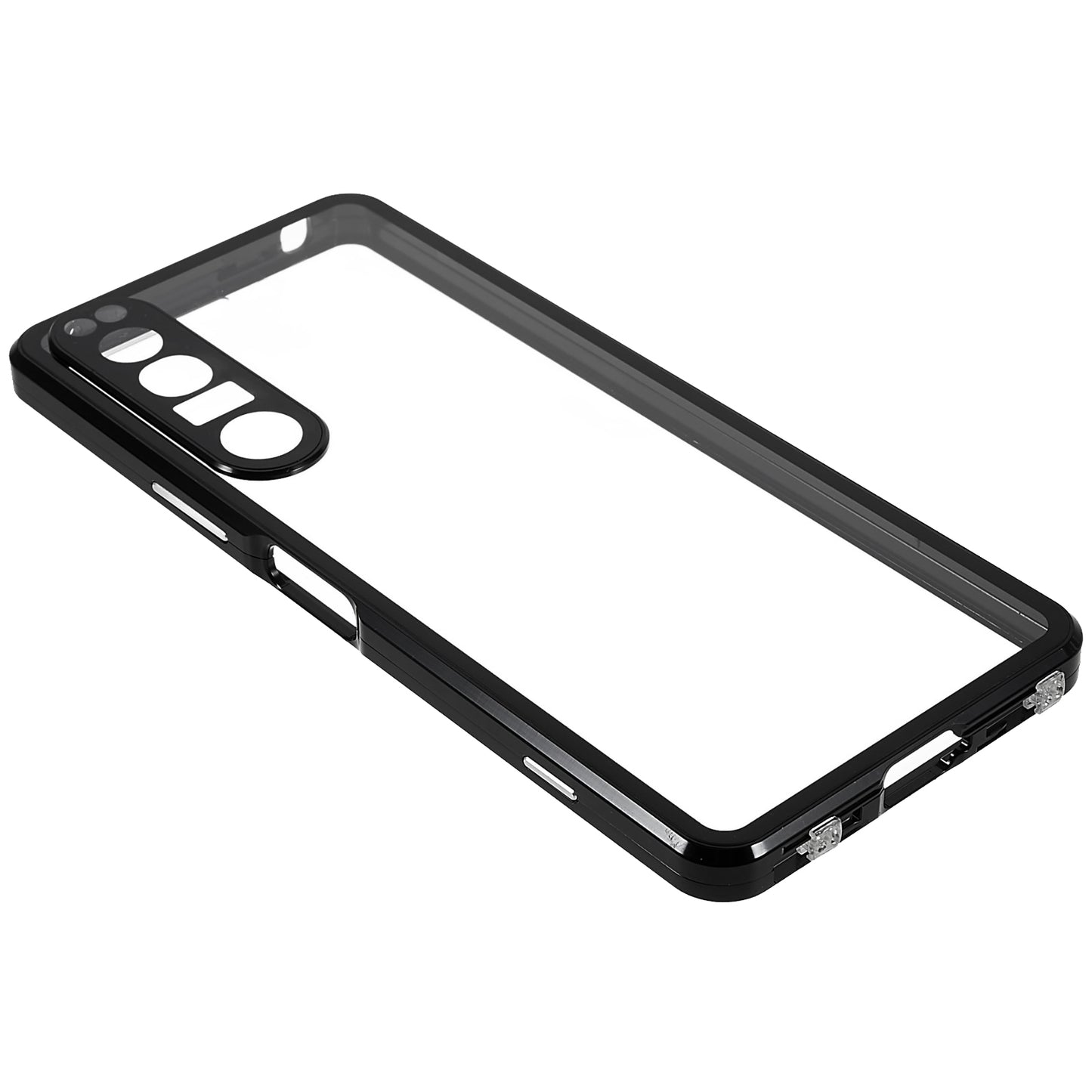 For Sony Xperia 1 IV 5G Anti-drop Anti-wear Metal Frame + Tempered Glass + PC Hybrid Cover Magnetic Closure Phone Shell Case