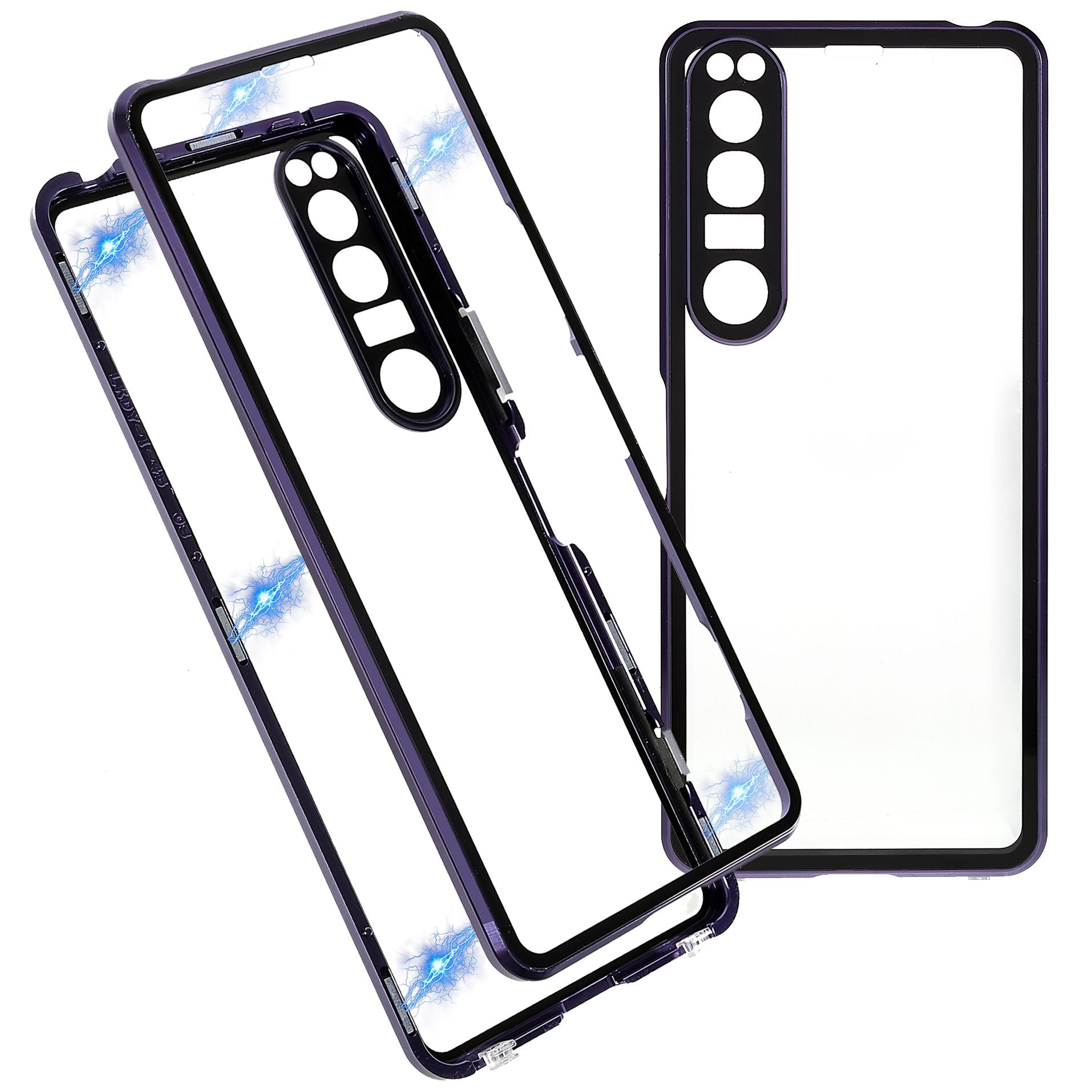 For Sony Xperia 1 IV 5G Anti-drop Anti-wear Metal Frame + Tempered Glass + PC Hybrid Cover Magnetic Closure Phone Shell Case