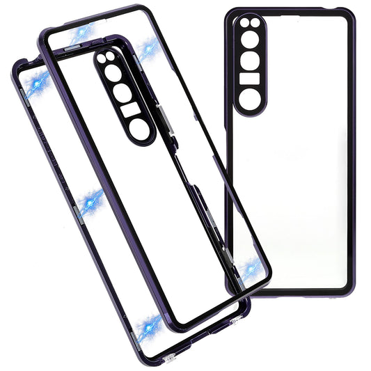 For Sony Xperia 1 IV 5G Anti-drop Anti-wear Metal Frame + Tempered Glass + PC Hybrid Cover Magnetic Closure Phone Shell Case