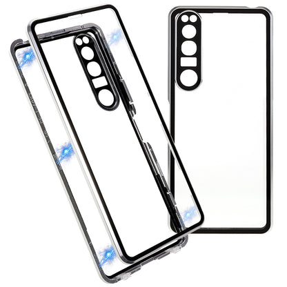 For Sony Xperia 1 IV 5G Anti-drop Anti-wear Metal Frame + Tempered Glass + PC Hybrid Cover Magnetic Closure Phone Shell Case