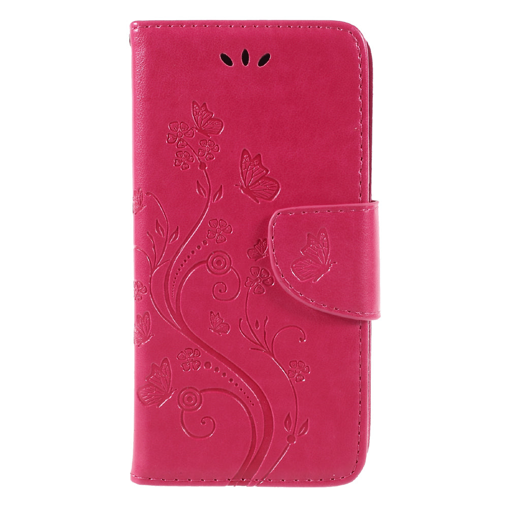 Imprint Butterfly Flowers Magnetic Wallet Leather Stand Shell for LG Q6 M700N (EU Version) / Q6 Plus