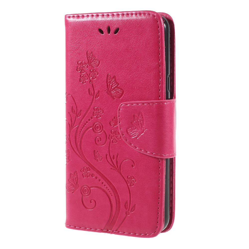 Imprint Butterfly Flowers Magnetic Wallet Leather Stand Shell for LG Q6 M700N (EU Version) / Q6 Plus
