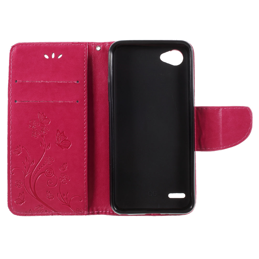 Imprint Butterfly Flowers Magnetic Wallet Leather Stand Shell for LG Q6 M700N (EU Version) / Q6 Plus