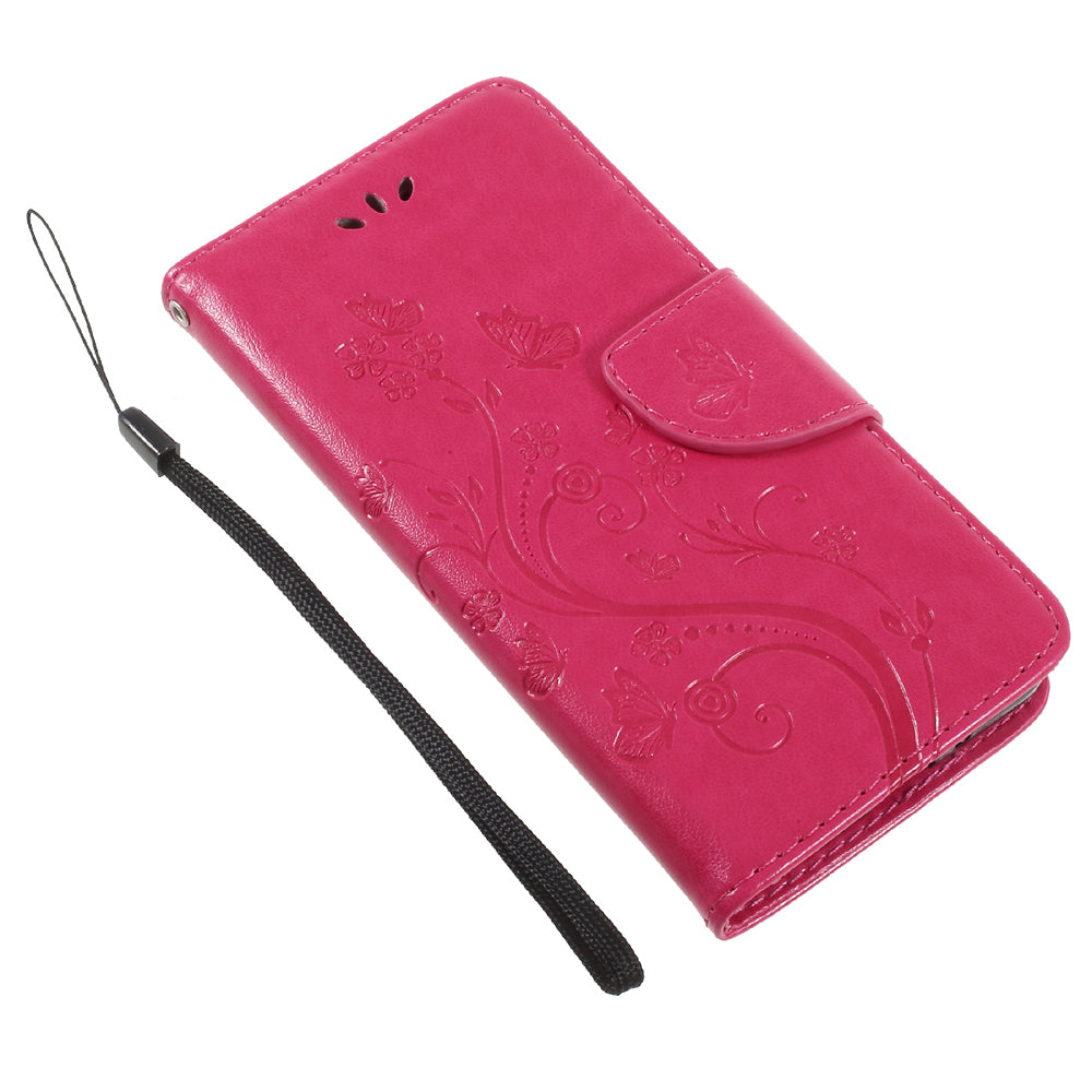 Imprint Butterfly Flowers Magnetic Wallet Leather Stand Shell for LG Q6 M700N (EU Version) / Q6 Plus