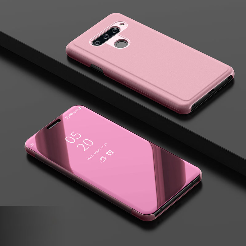 View Window Plated Mirror Surface Leather Stand Case for LG V40 ThinQ