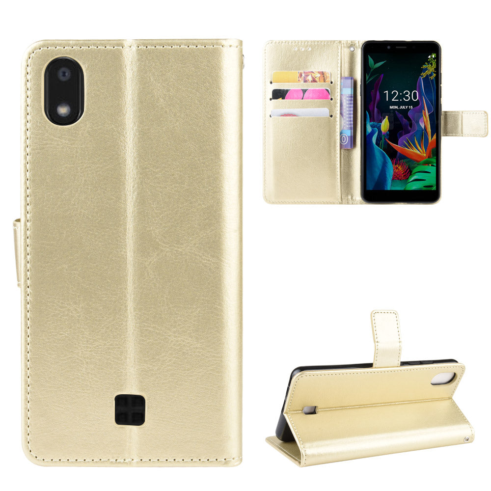 Crazy Horse Skin Leather Wallet Case Shell for LG K20 (2019)