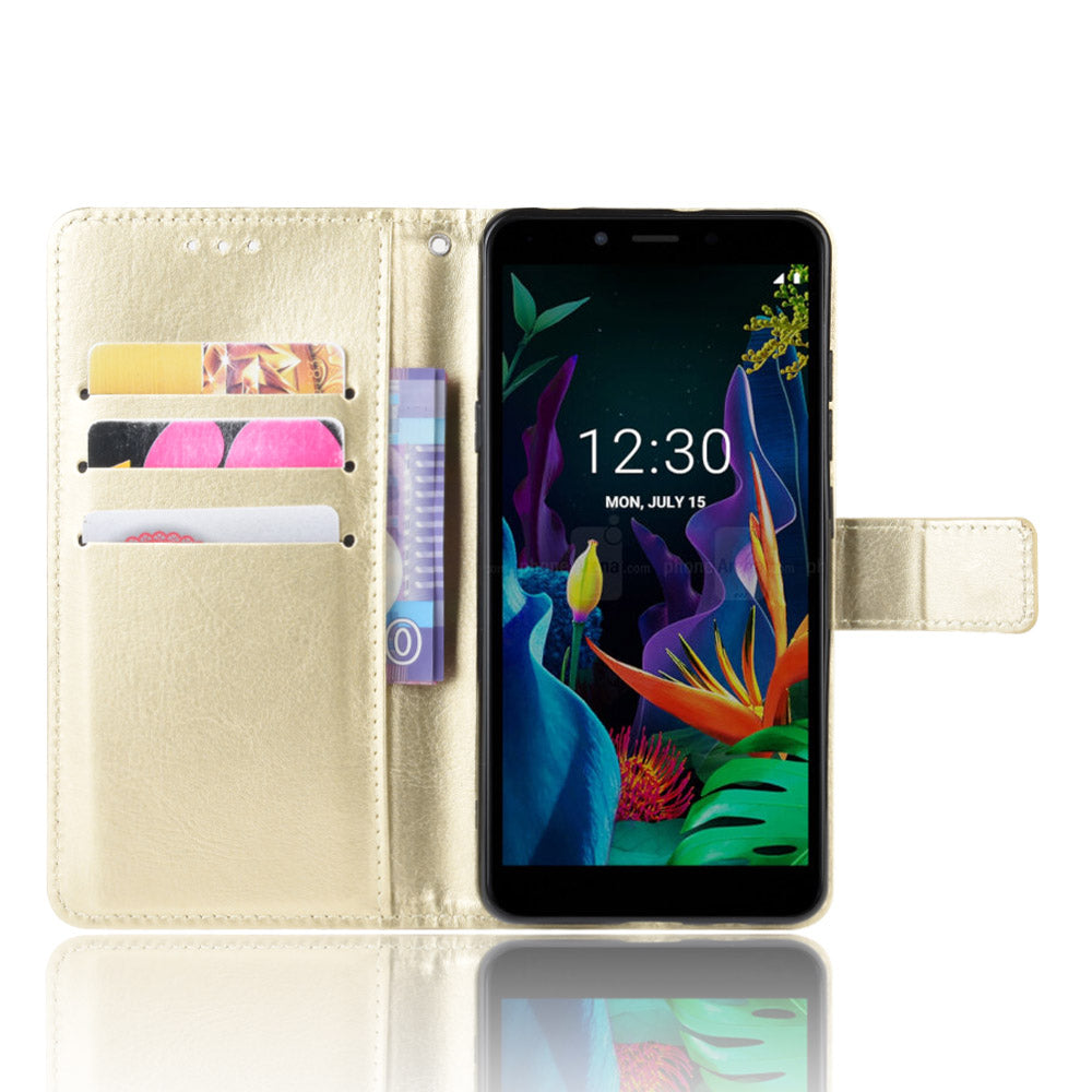 Crazy Horse Skin Leather Wallet Case Shell for LG K20 (2019)