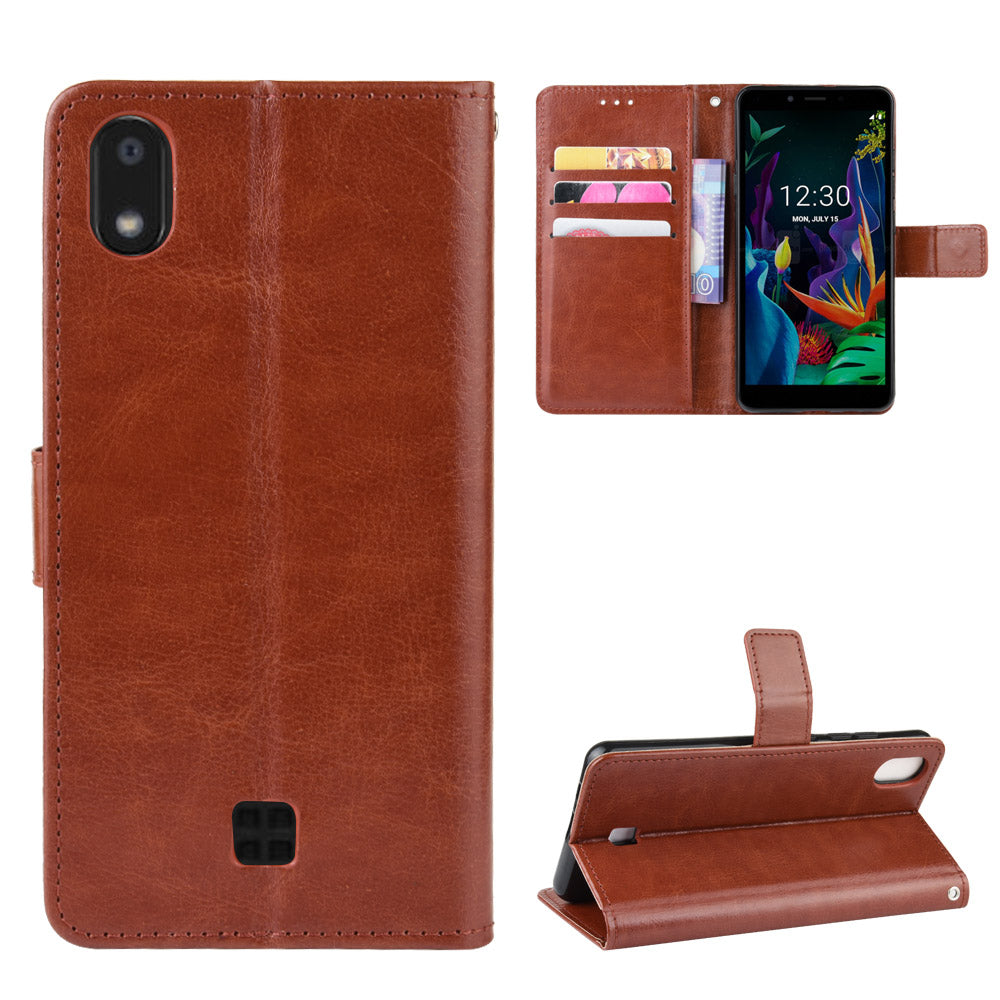 Crazy Horse Skin Leather Wallet Case Shell for LG K20 (2019)
