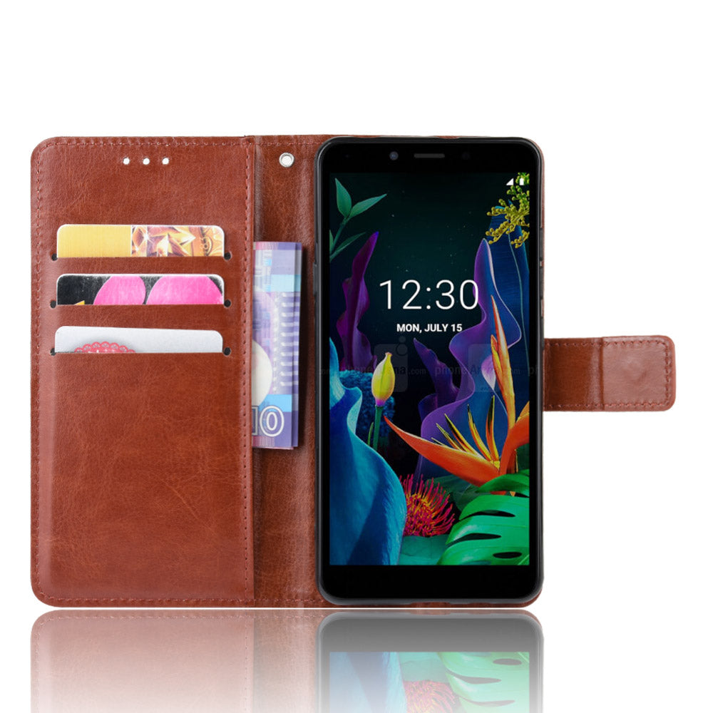 Crazy Horse Skin Leather Wallet Case Shell for LG K20 (2019)