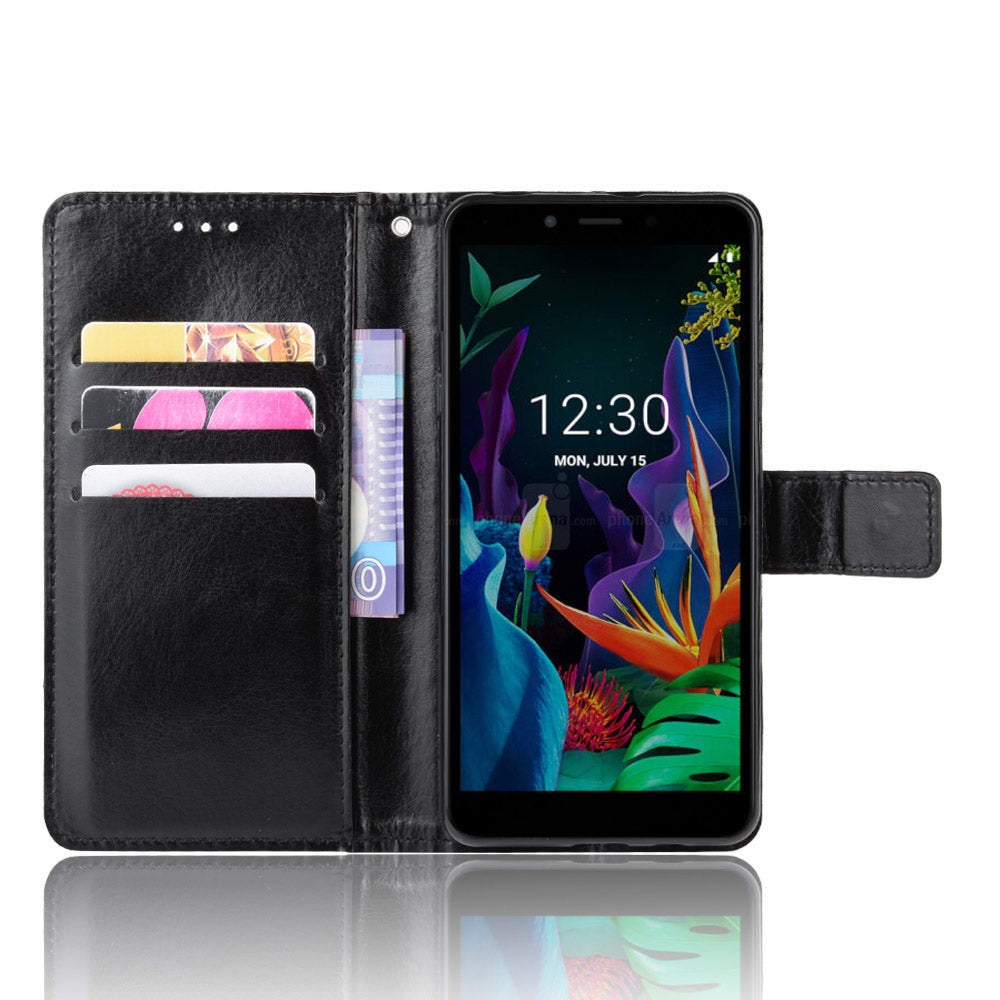 Crazy Horse Skin Leather Wallet Case Shell for LG K20 (2019)