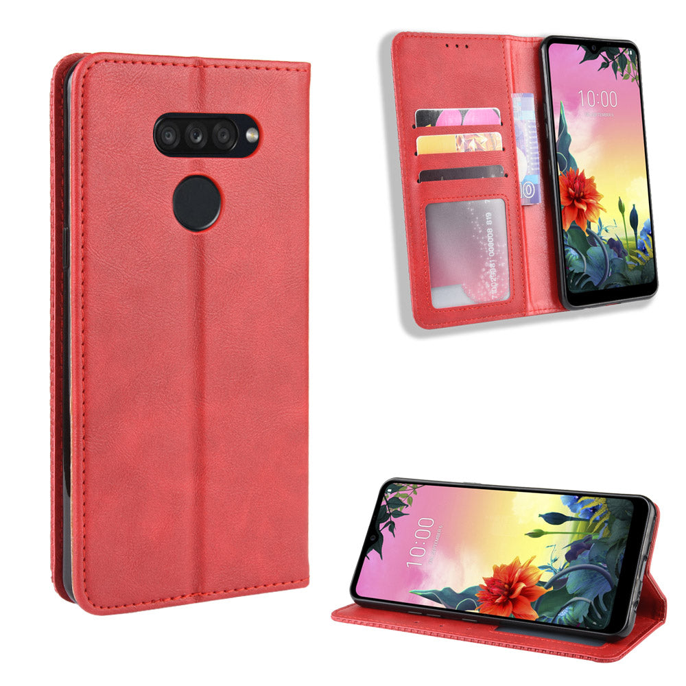 Retro Style PU Leather Stand Wallet Protective Cell Phone Case for LG K50S