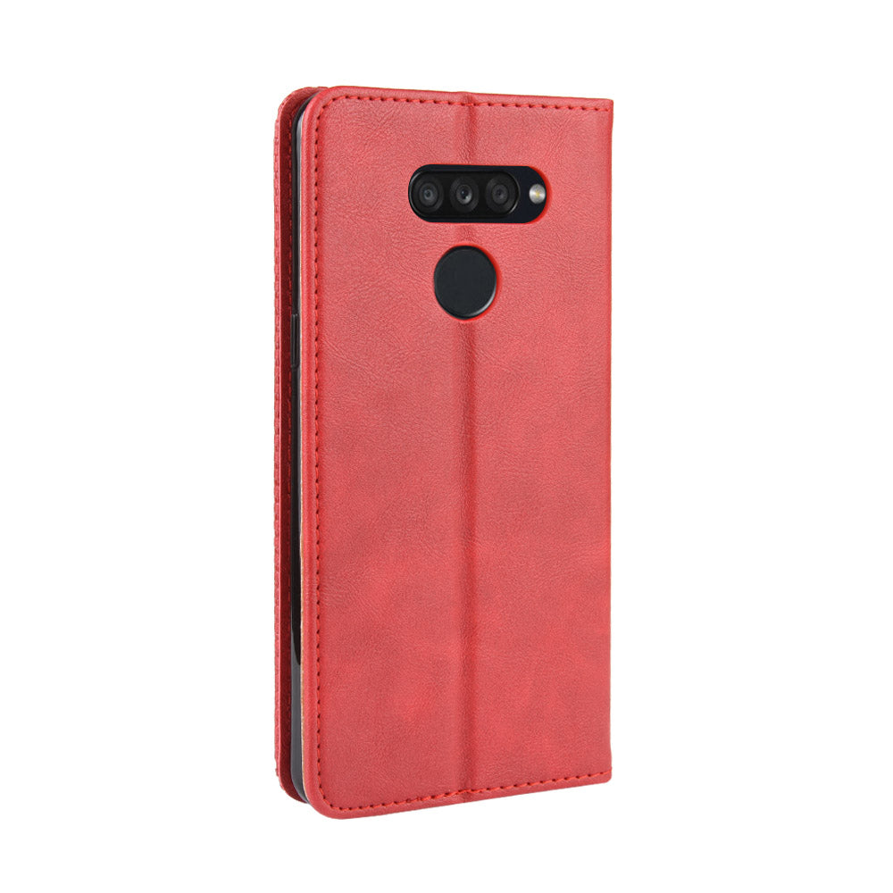 Retro Style PU Leather Stand Wallet Protective Cell Phone Case for LG K50S