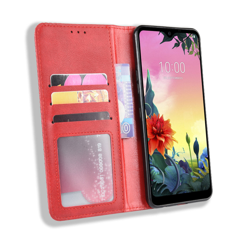 Retro Style PU Leather Stand Wallet Protective Cell Phone Case for LG K50S