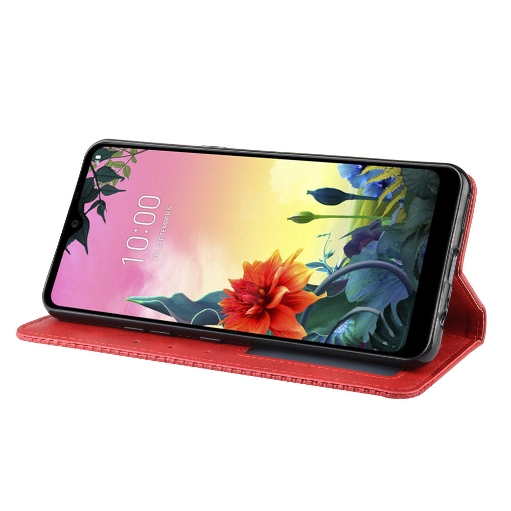 Retro Style PU Leather Stand Wallet Protective Cell Phone Case for LG K50S