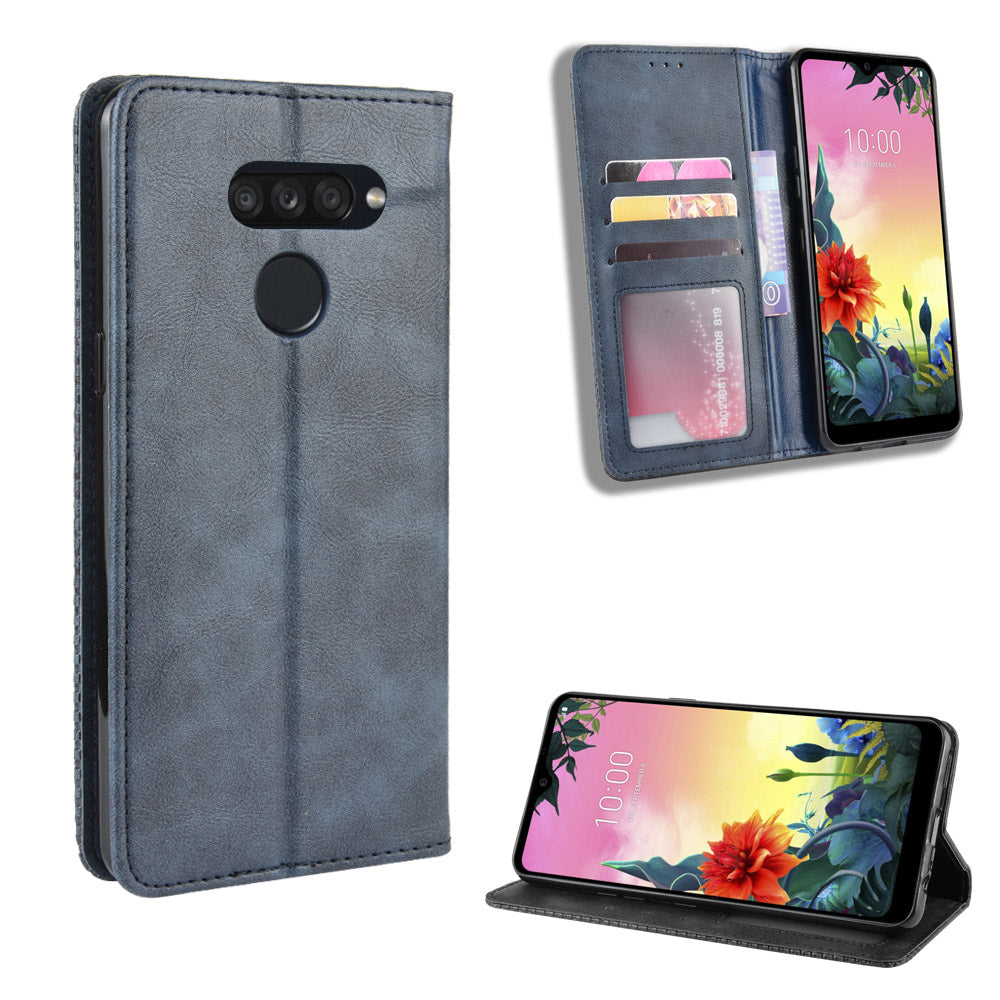 Retro Style PU Leather Stand Wallet Protective Cell Phone Case for LG K50S