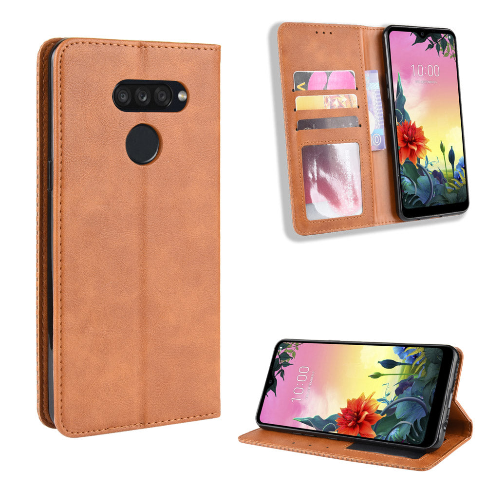 Retro Style PU Leather Stand Wallet Protective Cell Phone Case for LG K50S
