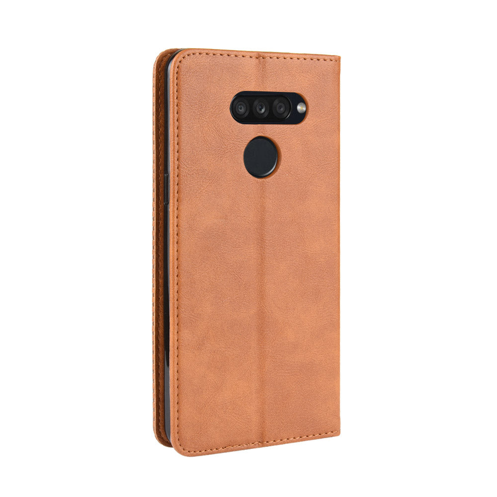 Retro Style PU Leather Stand Wallet Protective Cell Phone Case for LG K50S