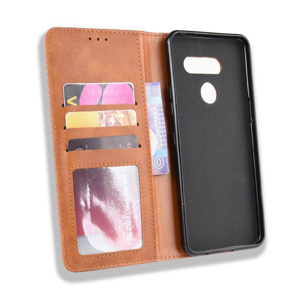 Retro Style PU Leather Stand Wallet Protective Cell Phone Case for LG K50S