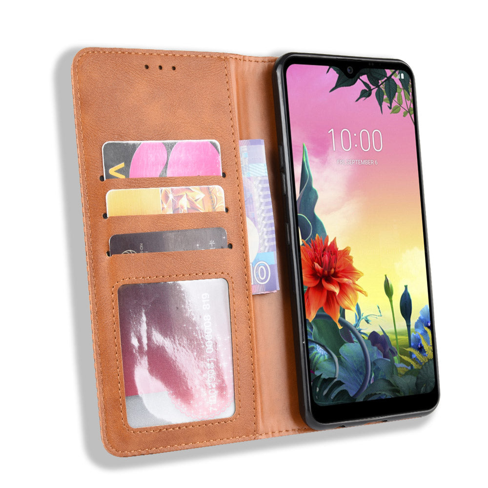 Retro Style PU Leather Stand Wallet Protective Cell Phone Case for LG K50S