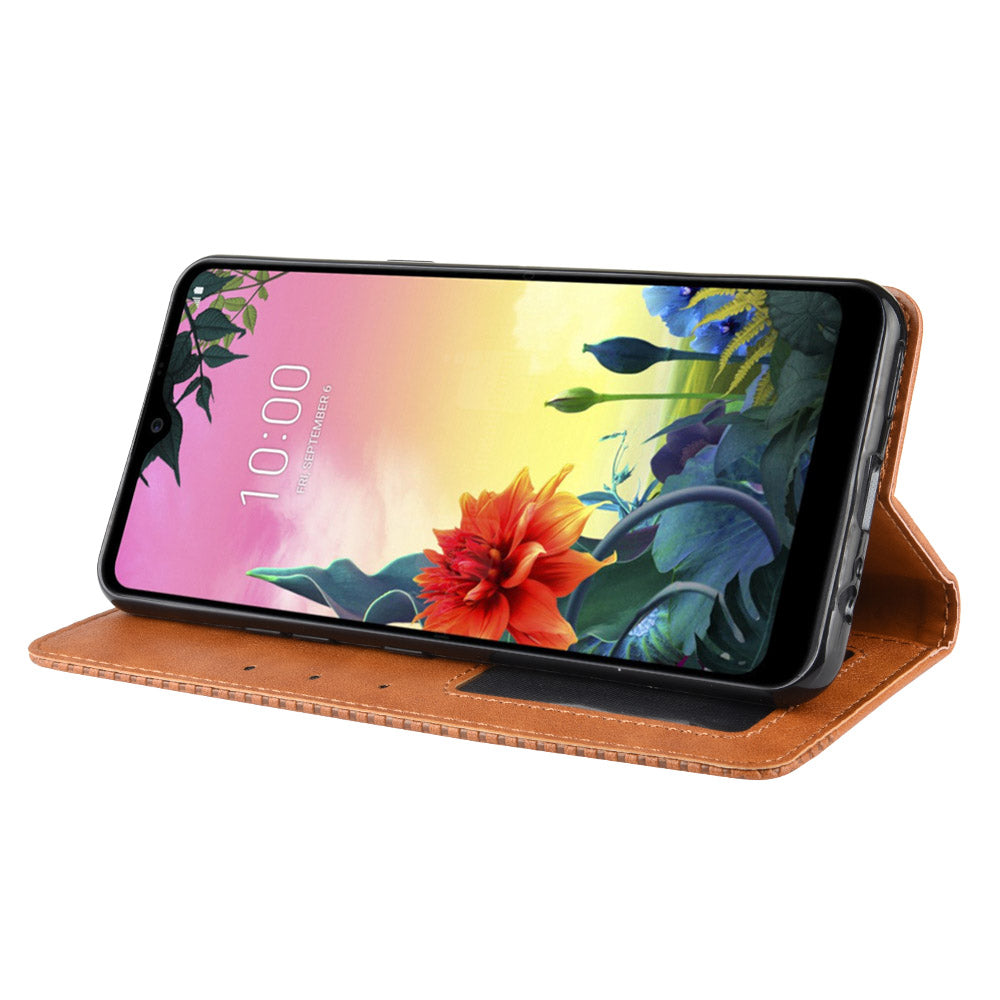 Retro Style PU Leather Stand Wallet Protective Cell Phone Case for LG K50S