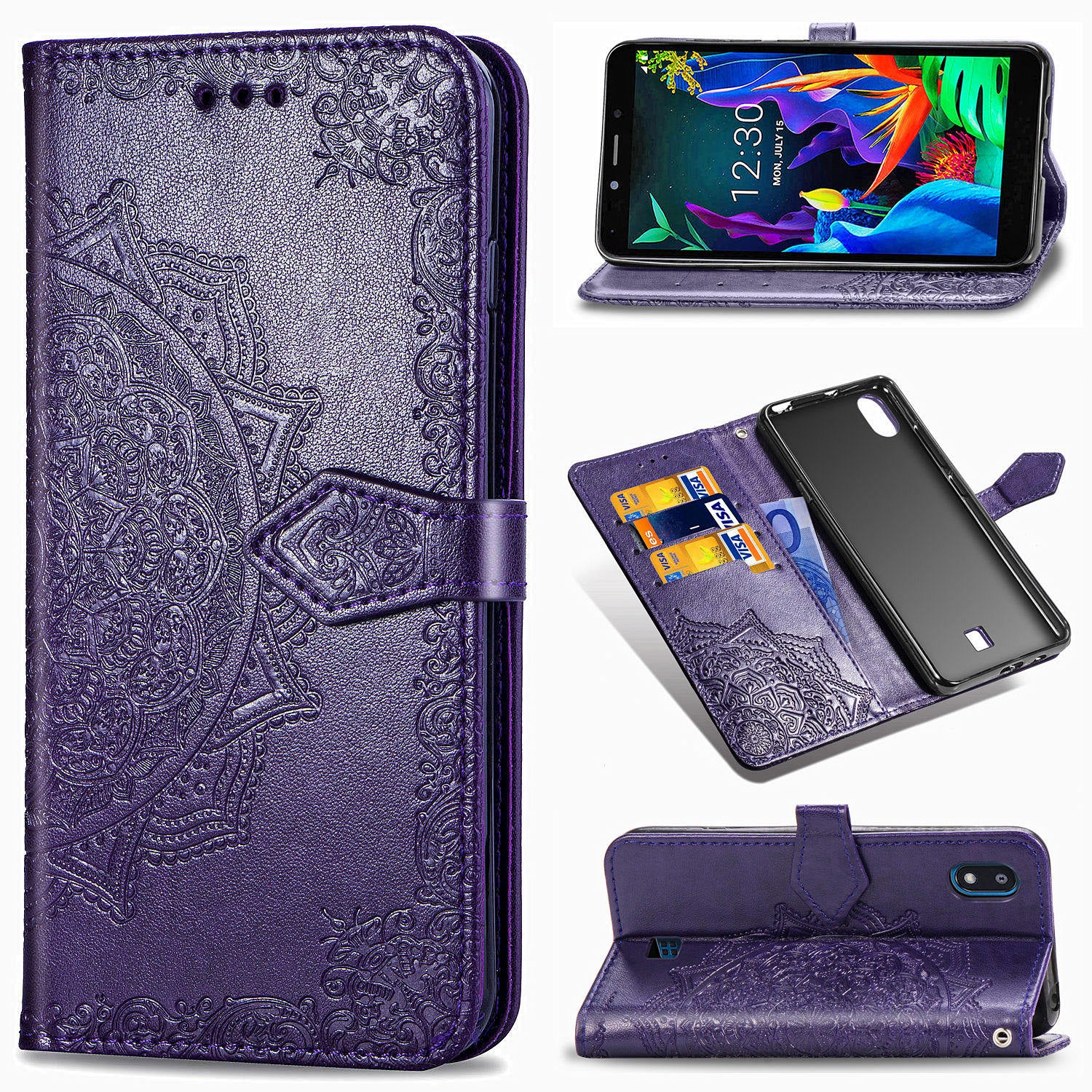 Embossed Mandala Flower Wallet Leather Stand Phone Cover for LG K20 (2019)