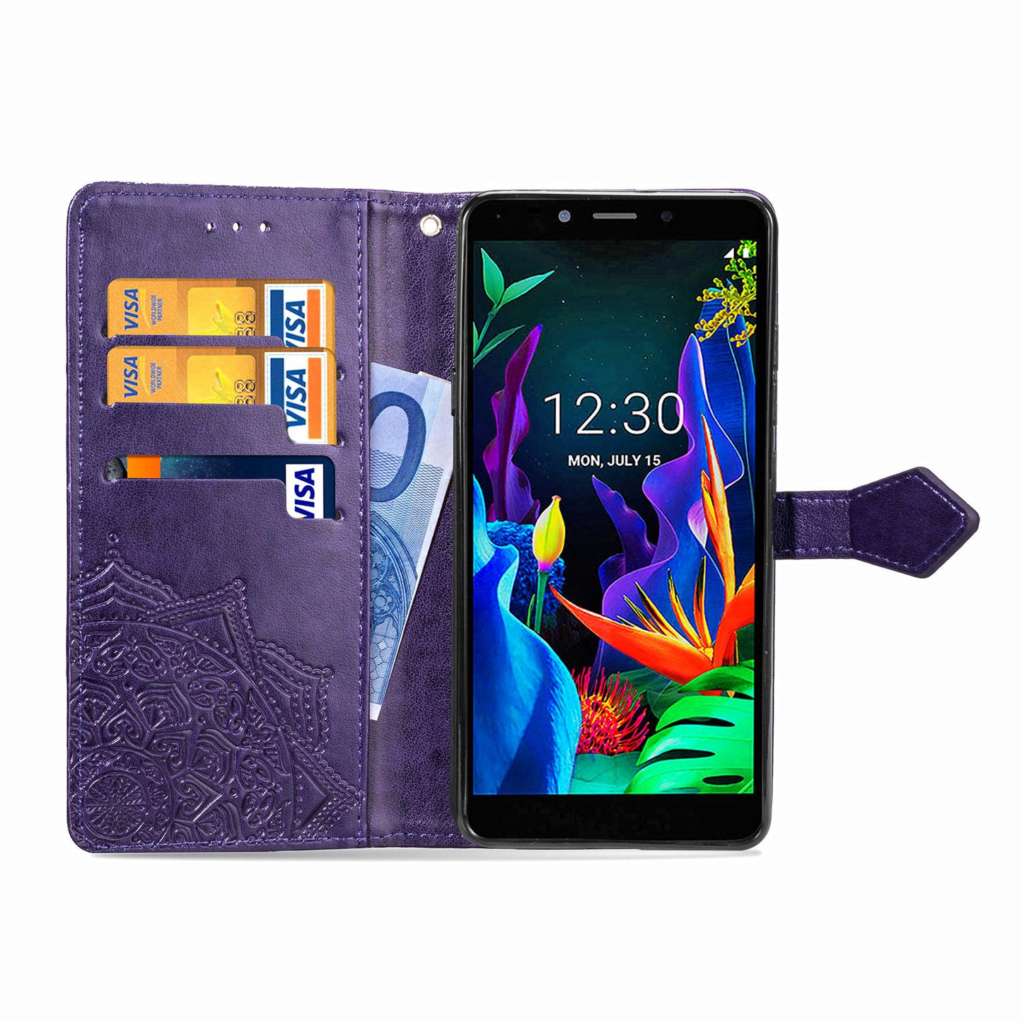 Embossed Mandala Flower Wallet Leather Stand Phone Cover for LG K20 (2019)