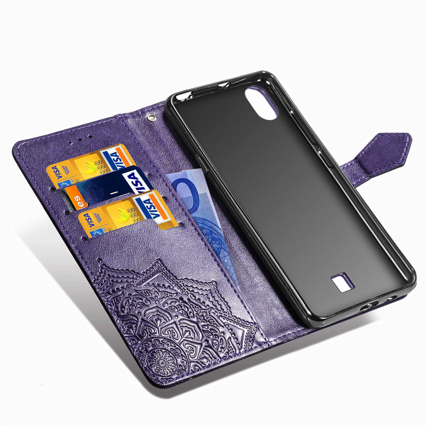 Embossed Mandala Flower Wallet Leather Stand Phone Cover for LG K20 (2019)