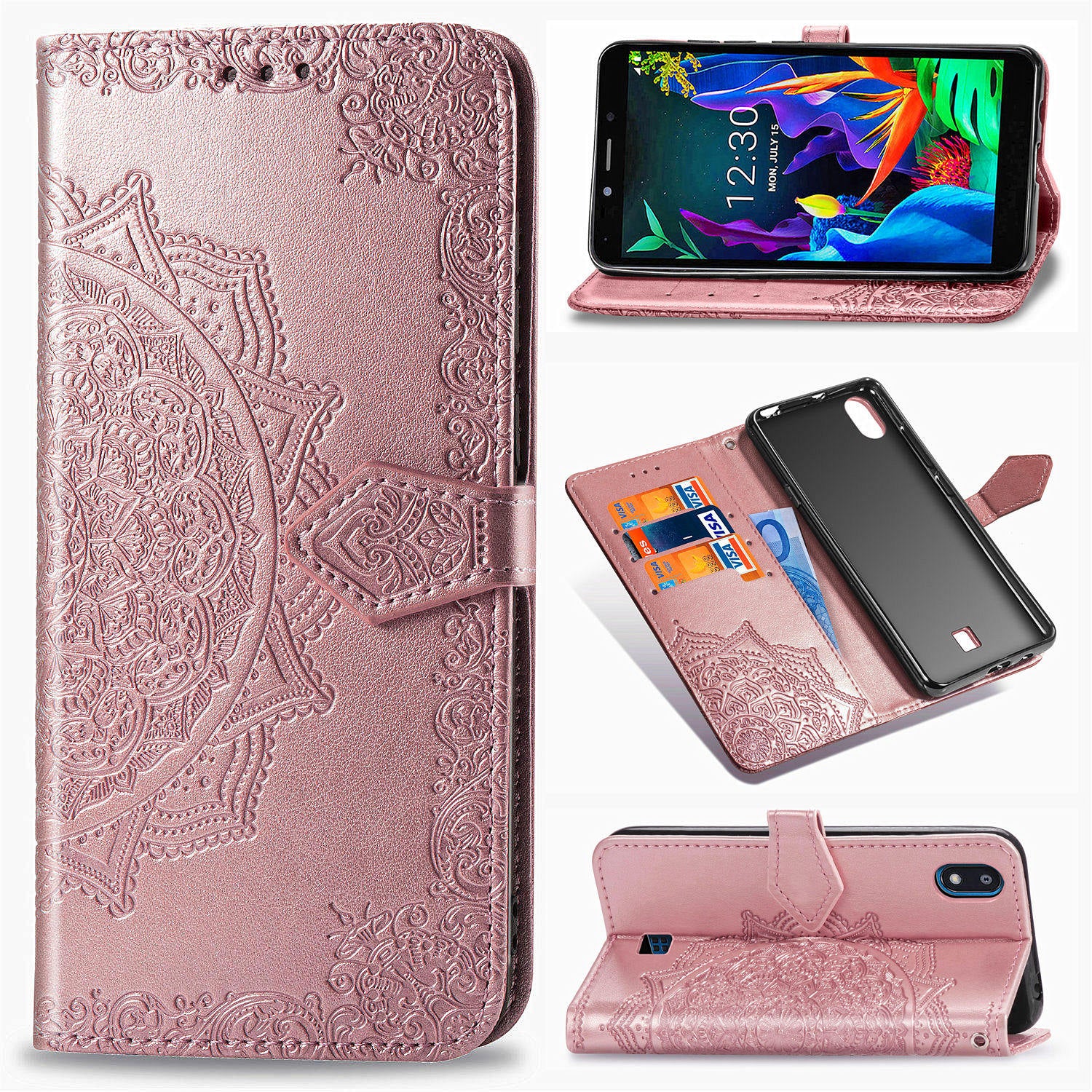 Embossed Mandala Flower Wallet Leather Stand Phone Cover for LG K20 (2019)