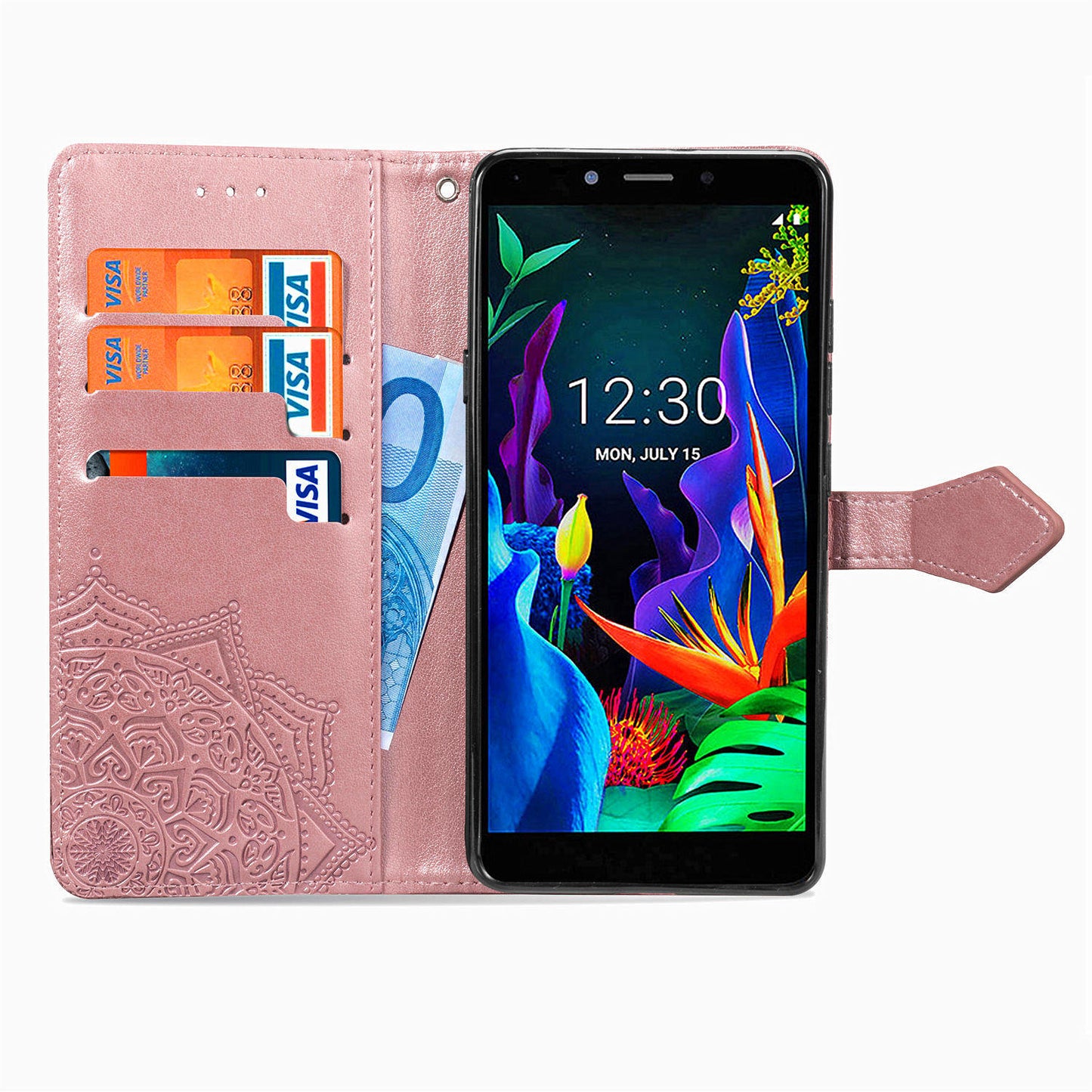 Embossed Mandala Flower Wallet Leather Stand Phone Cover for LG K20 (2019)