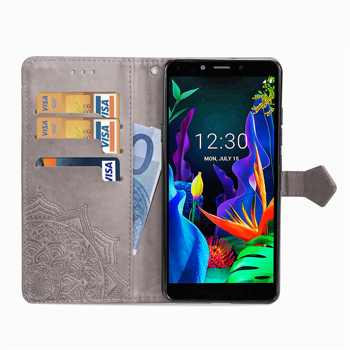 Embossed Mandala Flower Wallet Leather Stand Phone Cover for LG K20 (2019)