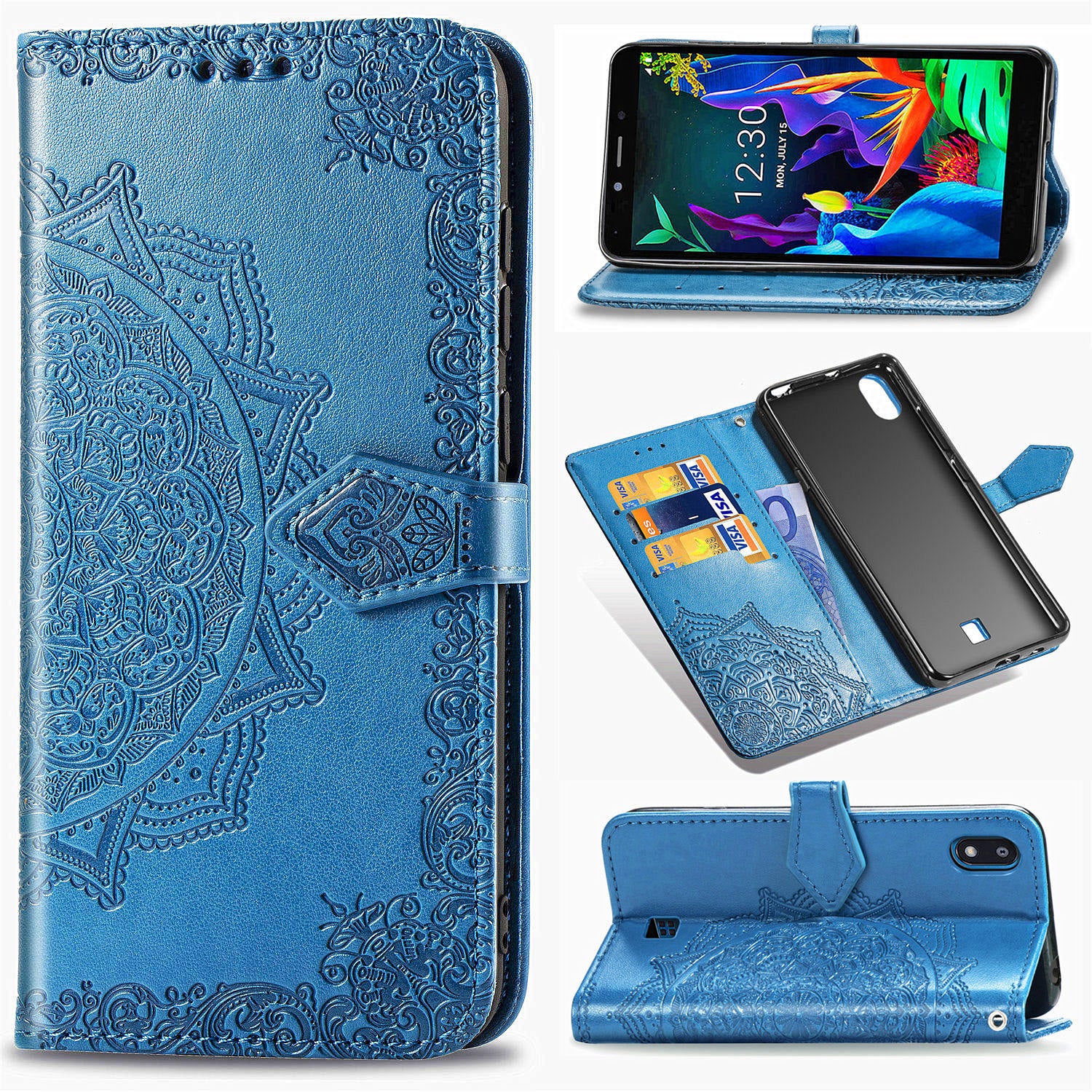 Embossed Mandala Flower Wallet Leather Stand Phone Cover for LG K20 (2019)