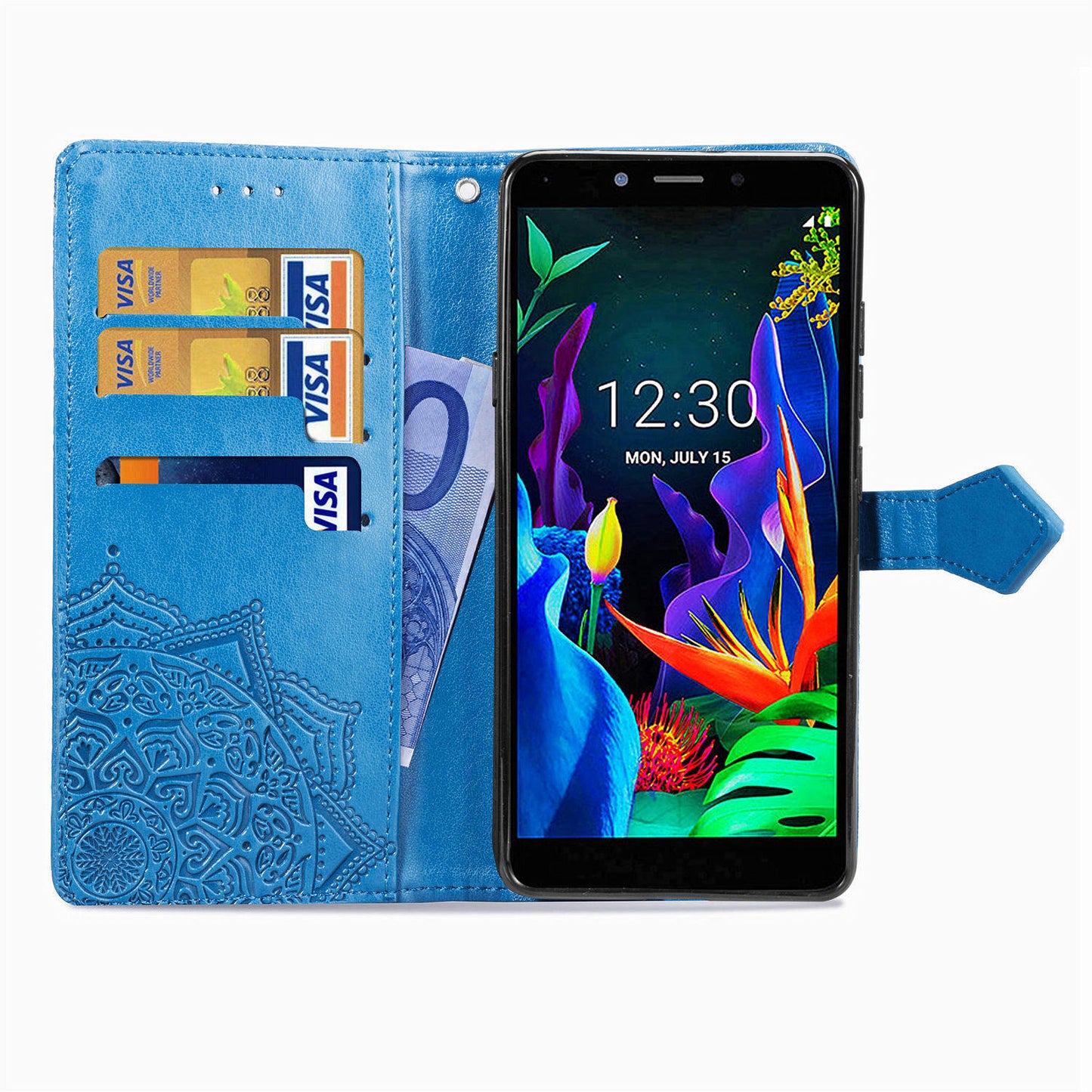 Embossed Mandala Flower Wallet Leather Stand Phone Cover for LG K20 (2019)