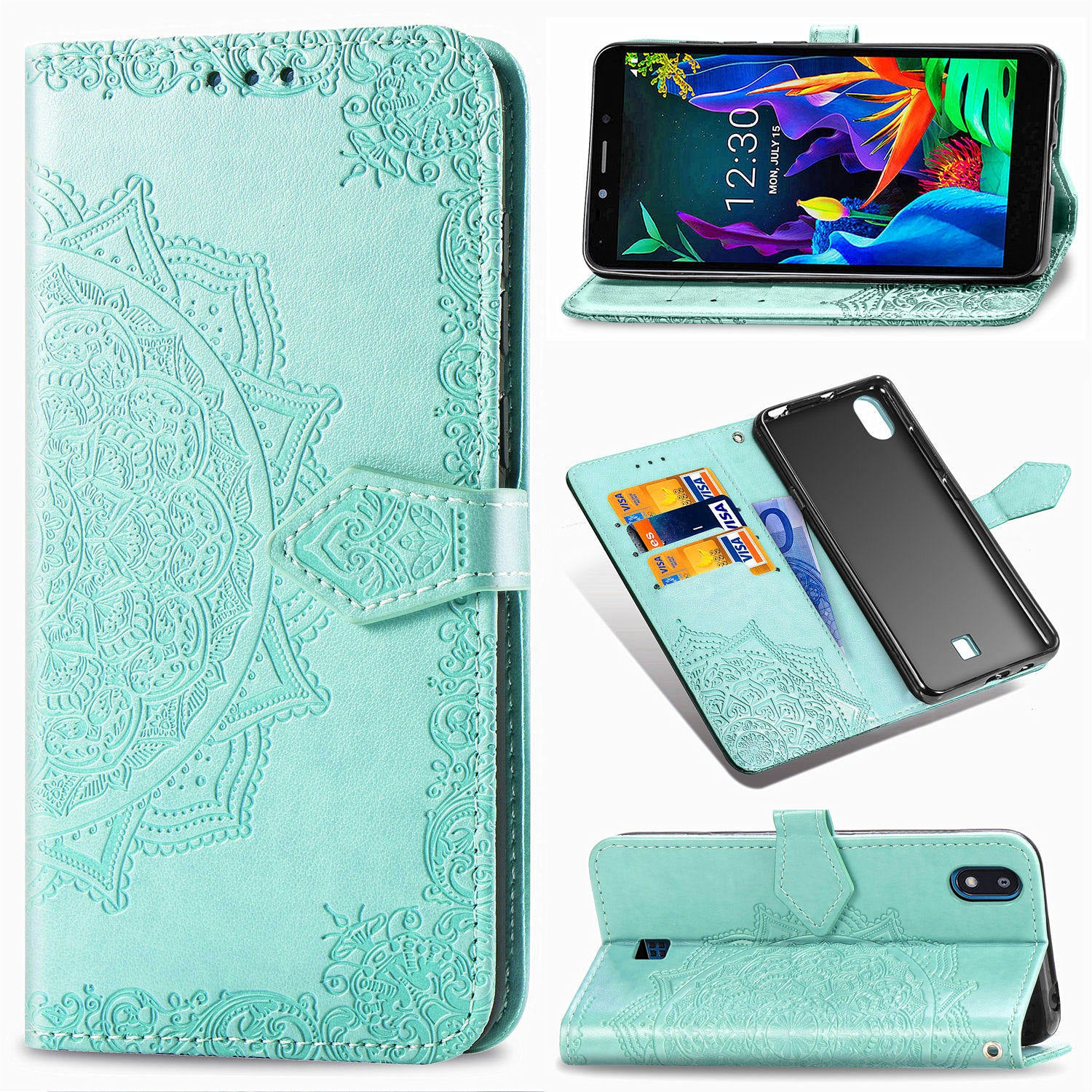 Embossed Mandala Flower Wallet Leather Stand Phone Cover for LG K20 (2019)