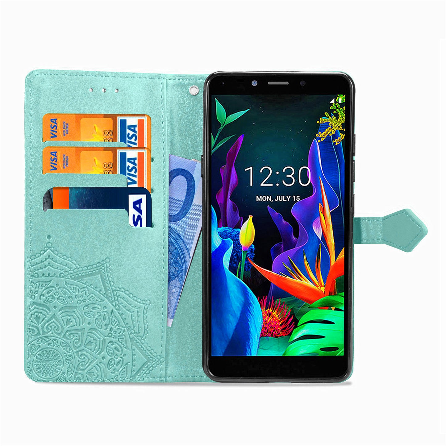 Embossed Mandala Flower Wallet Leather Stand Phone Cover for LG K20 (2019)
