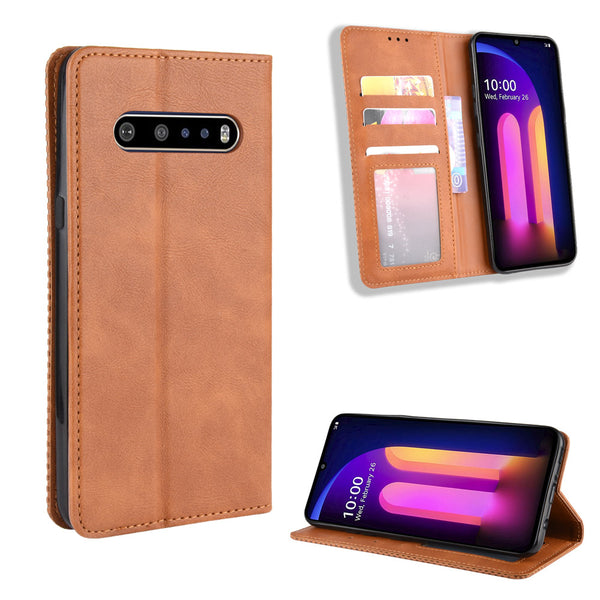 Auto-absorbed Retro Leather Wallet Phone Cover for LG V60 ThinQ 5G