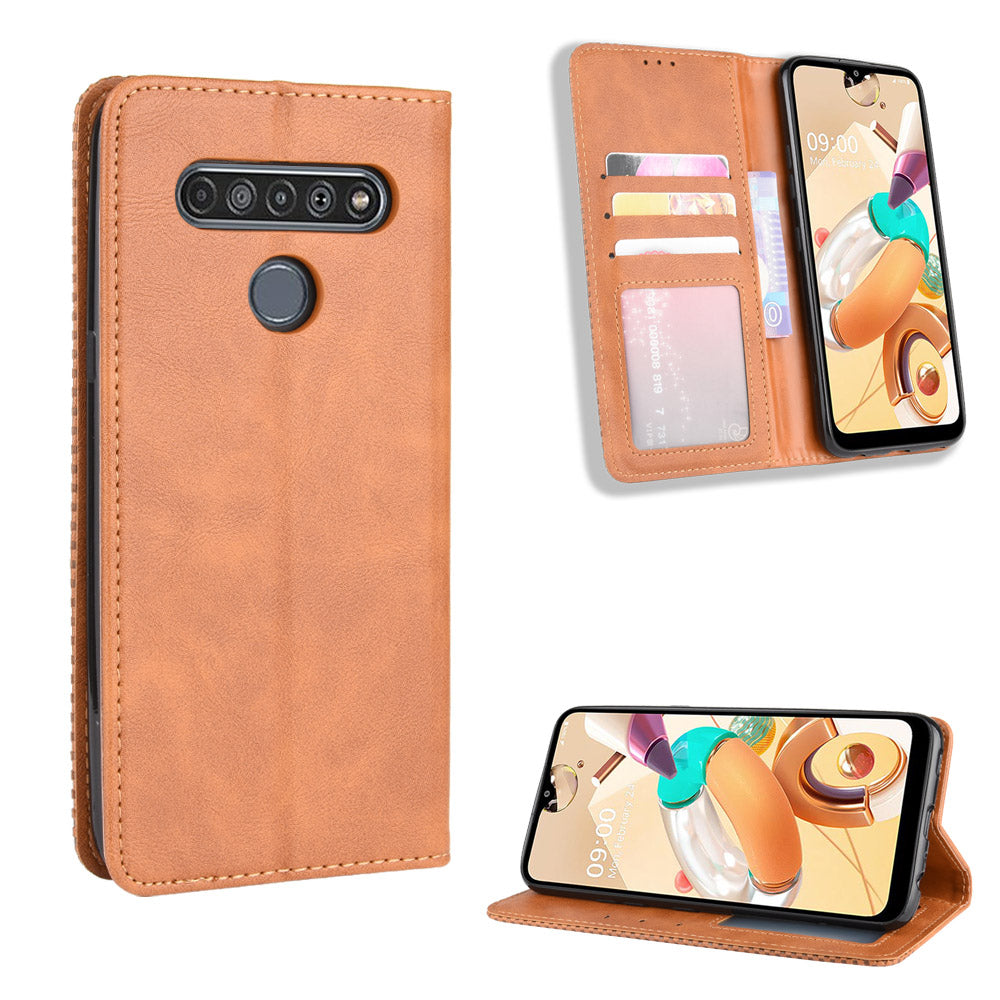 For LG K51S/K41S Auto-absorbed Retro Leather Case with Wallet Stand
