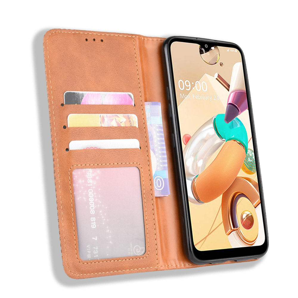 For LG K51S/K41S Auto-absorbed Retro Leather Case with Wallet Stand