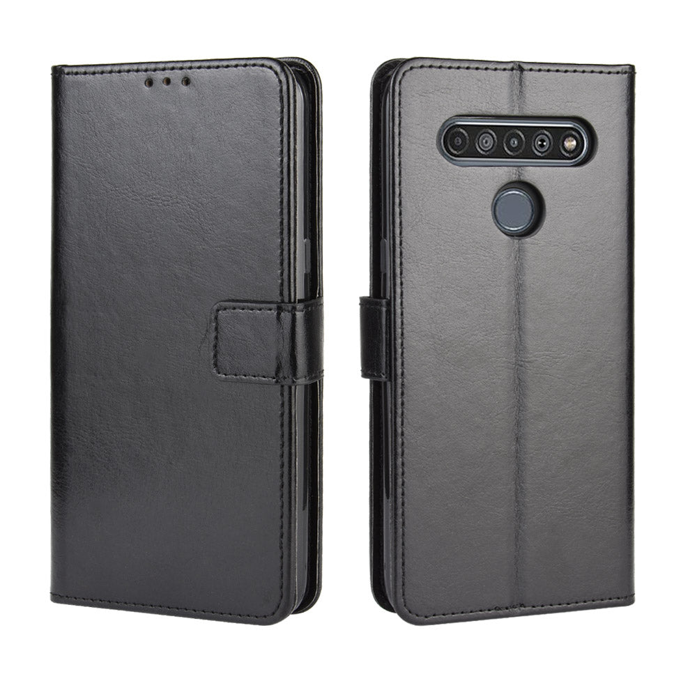 Crazy Horse Wallet Stand Leather Case with Strap for LG K61