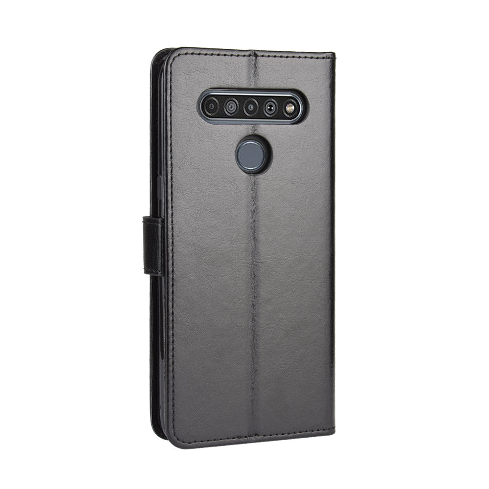 Crazy Horse Wallet Stand Leather Case with Strap for LG K61