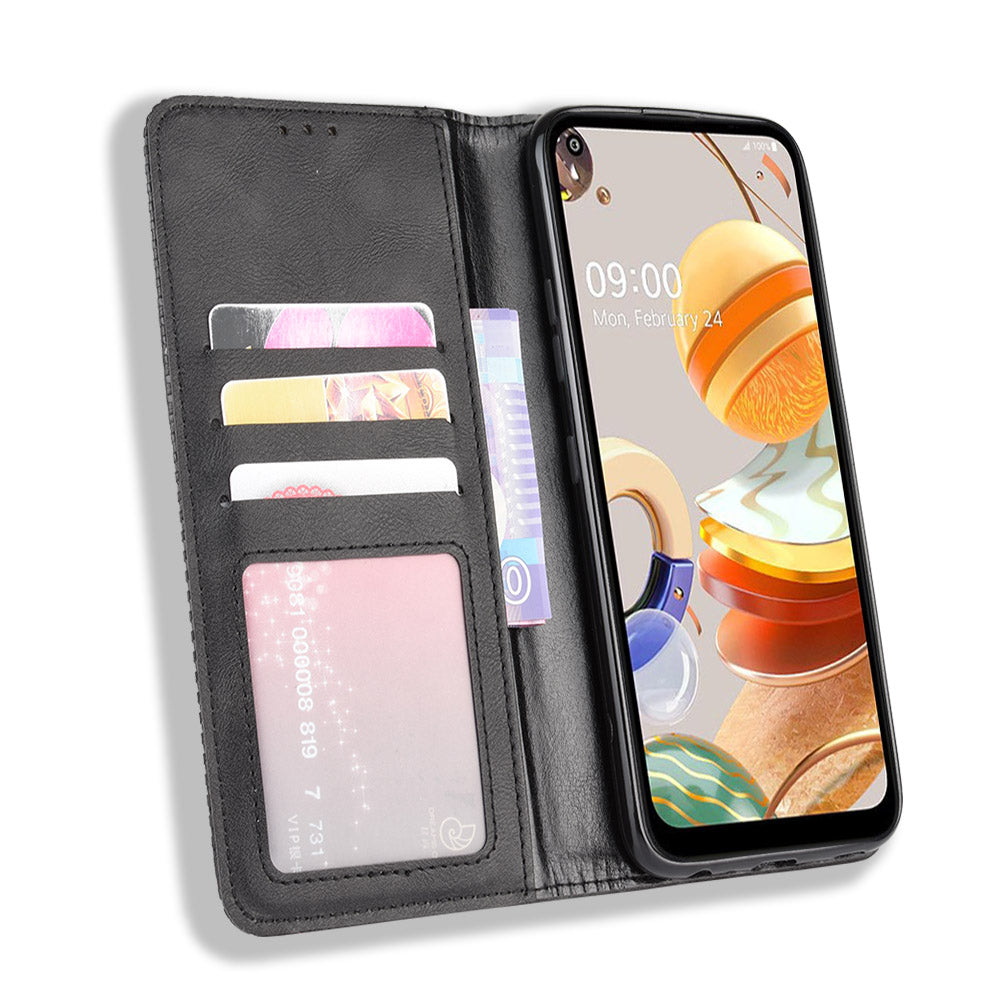 Auto-absorbed Retro Leather Wallet Stand Shell for LG K61