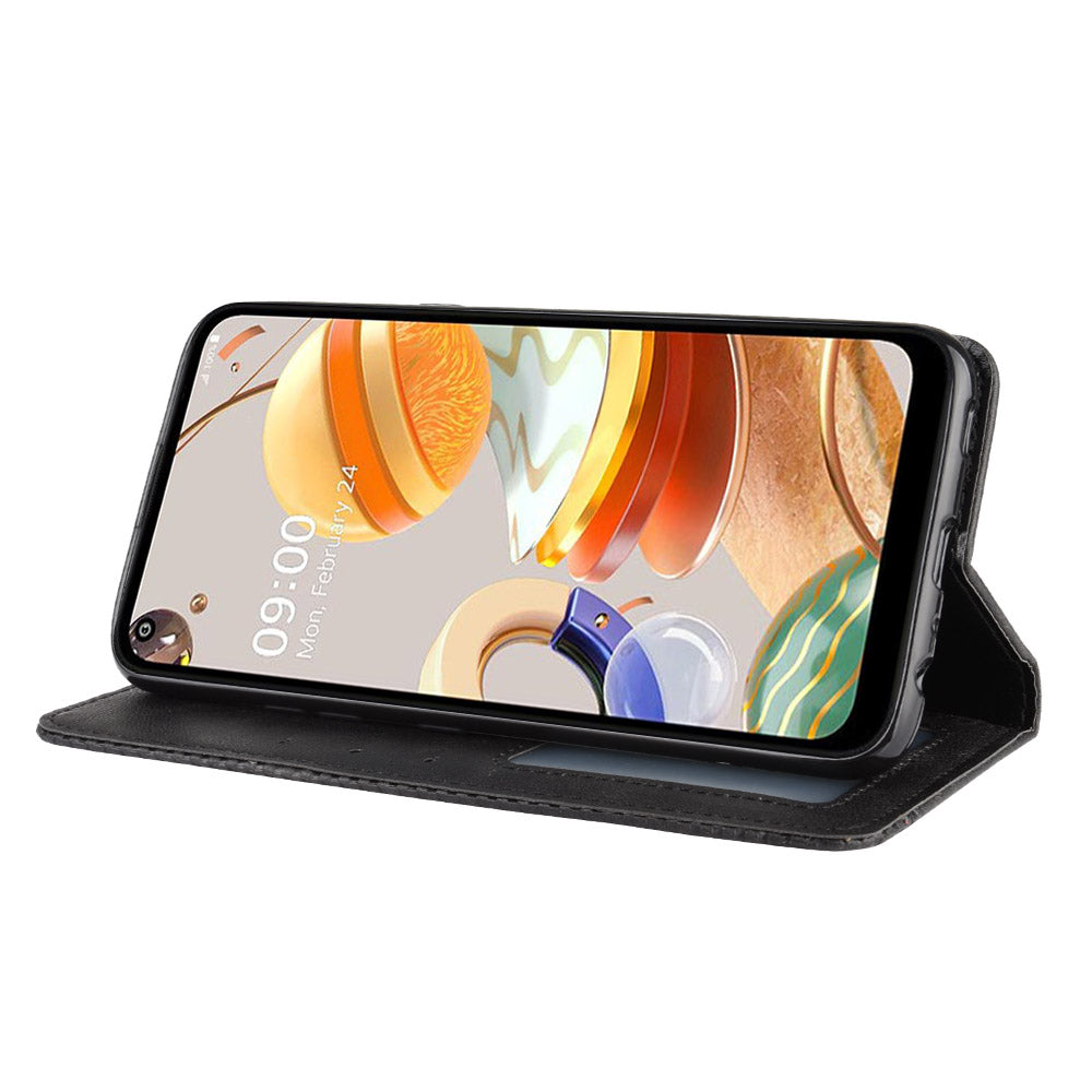Auto-absorbed Retro Leather Wallet Stand Shell for LG K61